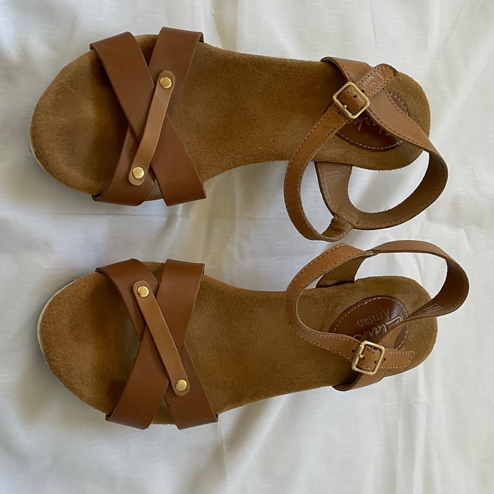 Clarks Tan Leather Strap Sandals